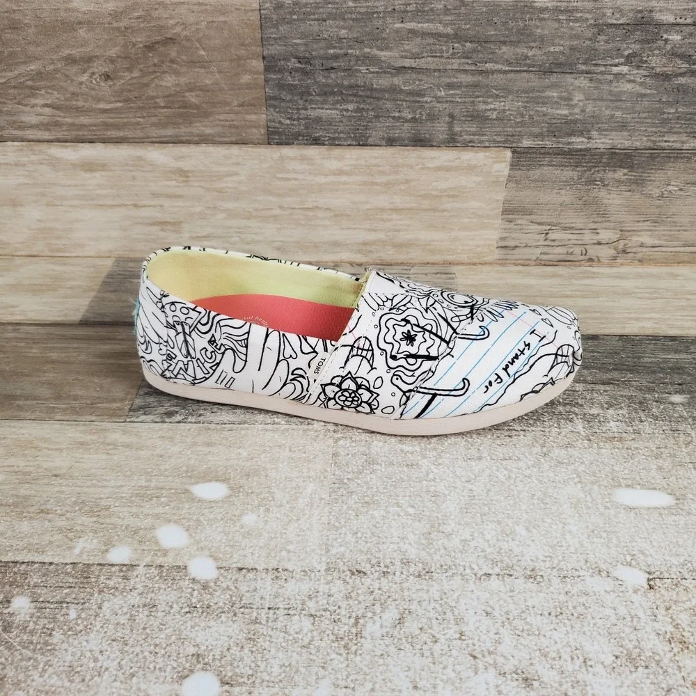 Toms Alpargata Womens Loafers Shoe Sz 5 Slip On Coloring Book Print